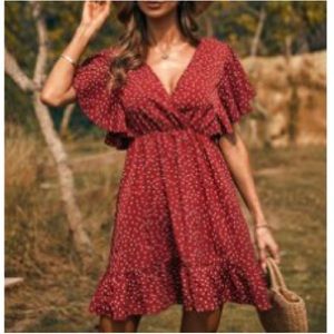 SHEIN polka dot red ruffle dress (Size S)
